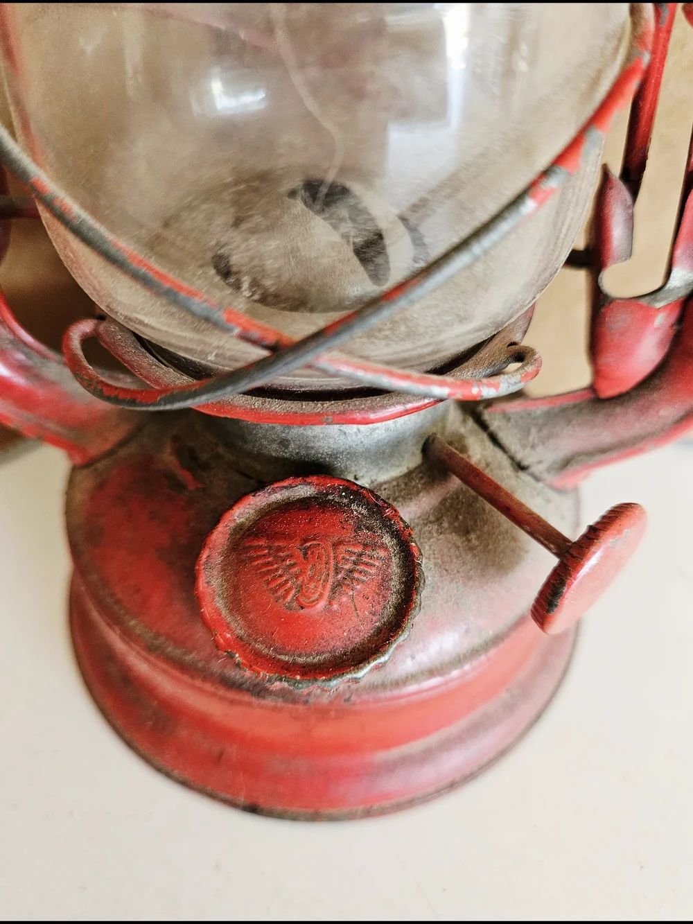 Red Vintage-Style Winged Wheel Red Oil Lantern # 350 Metal Lantern - Home Accent